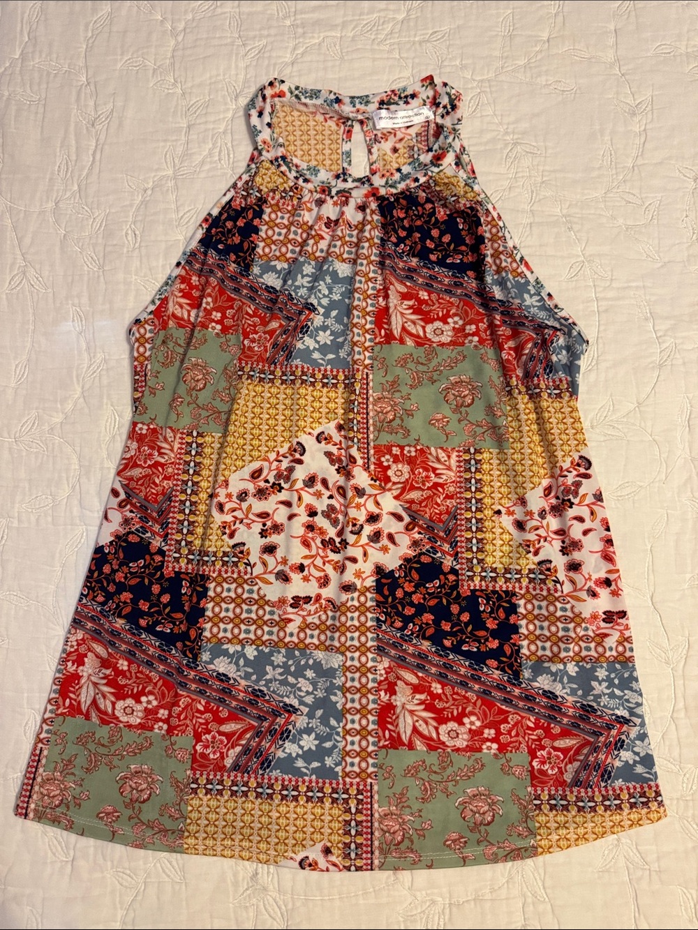 Patchwork Print Halter Tank Top - Multicolor